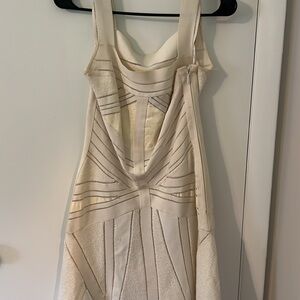 Herve Leger Cream Geometric Mini Dress